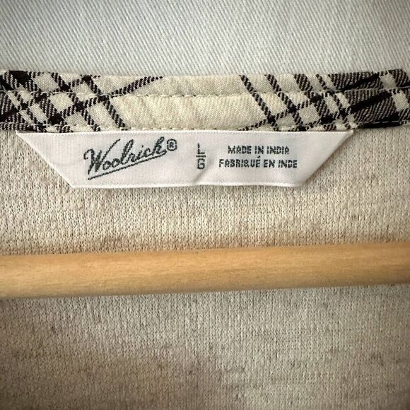 Woolrich Womens Cream Black Plaid Trim Button Up Ribbed Long Sleeve Henley Shirt - Picture 6 of 6